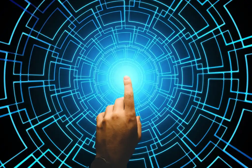 digital transformation /finger tap causes waves of interconnected digital ripples