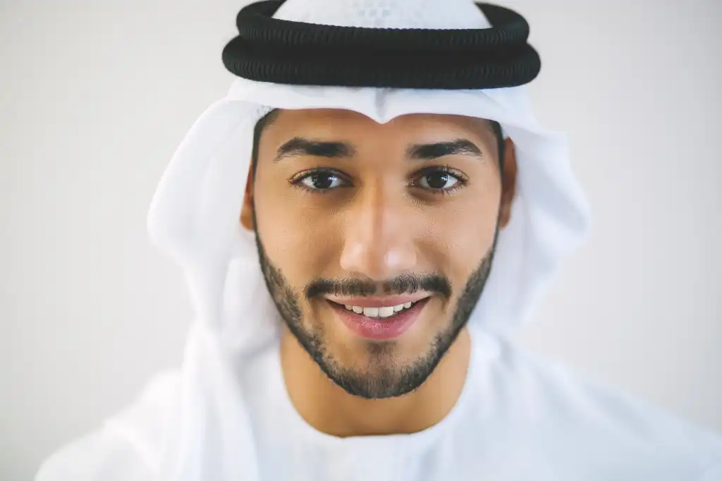 diversity uae young arabic man with binary overlay wearing kandura and kaffiyeh middle east dubai b